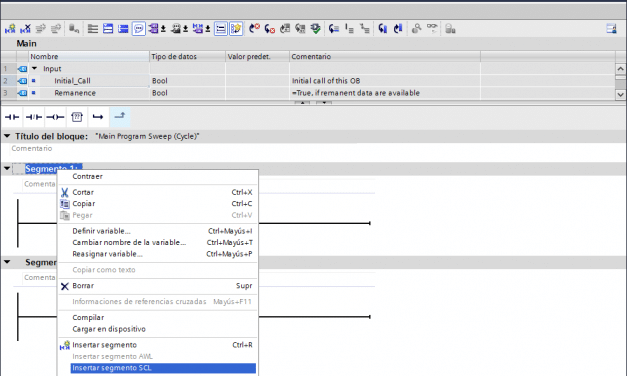 Insertar segmento en SCL en el FC programado en KOP.