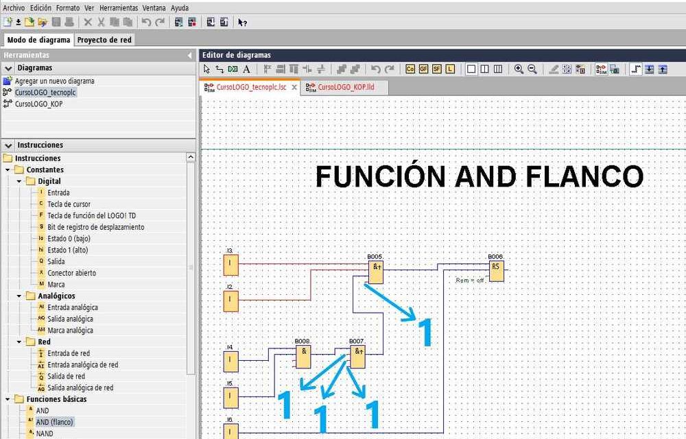 Función AND Flanco LOGO Siemens cómo se usa y ejemplos paso a paso